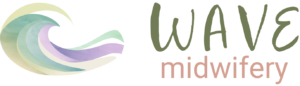Wave Midwifery logo with a pastel wave and crescent motif